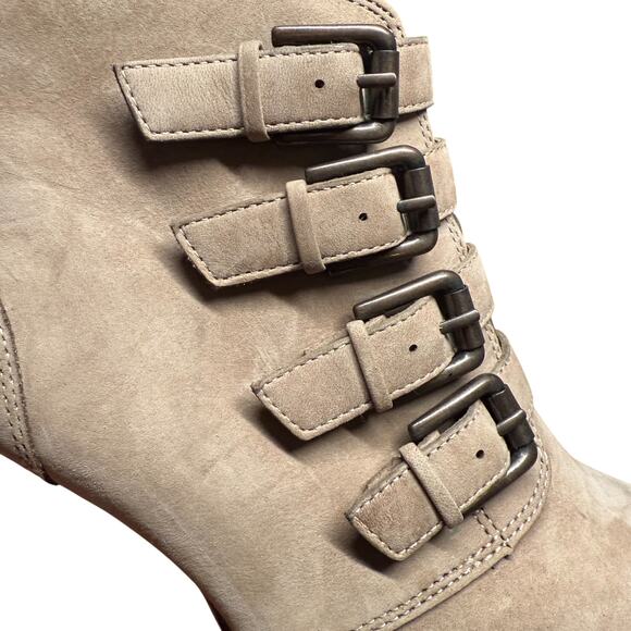 SOFFT Antica Women's 8.5 Leather Stone Taupe Buckle Strap Heeled Ankle Boots - Picture 13 of 15